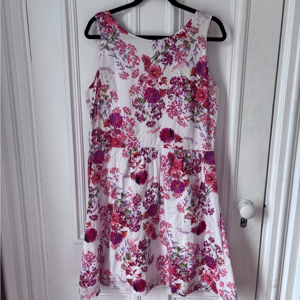 Garnet Hill Floral Cotton Lined Lightweight MIDI Floral A Line dress Size 14